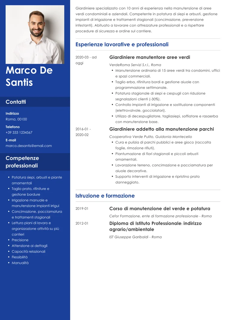 Esempio di curriculum da giardiniere